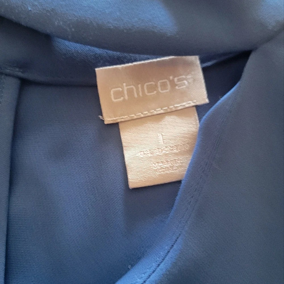 Chico's Blouse, blue, 3/4 length Flare sleeve, cut out neckline, size 1 or M - Picture 2 of 2